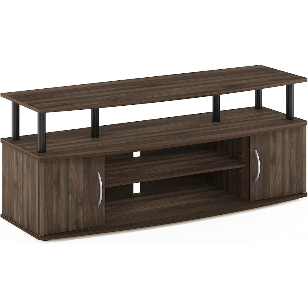 Brown 50 Inch TV Stand with Open Shelves and Dual Storage Cabinet Doors. Picture 1