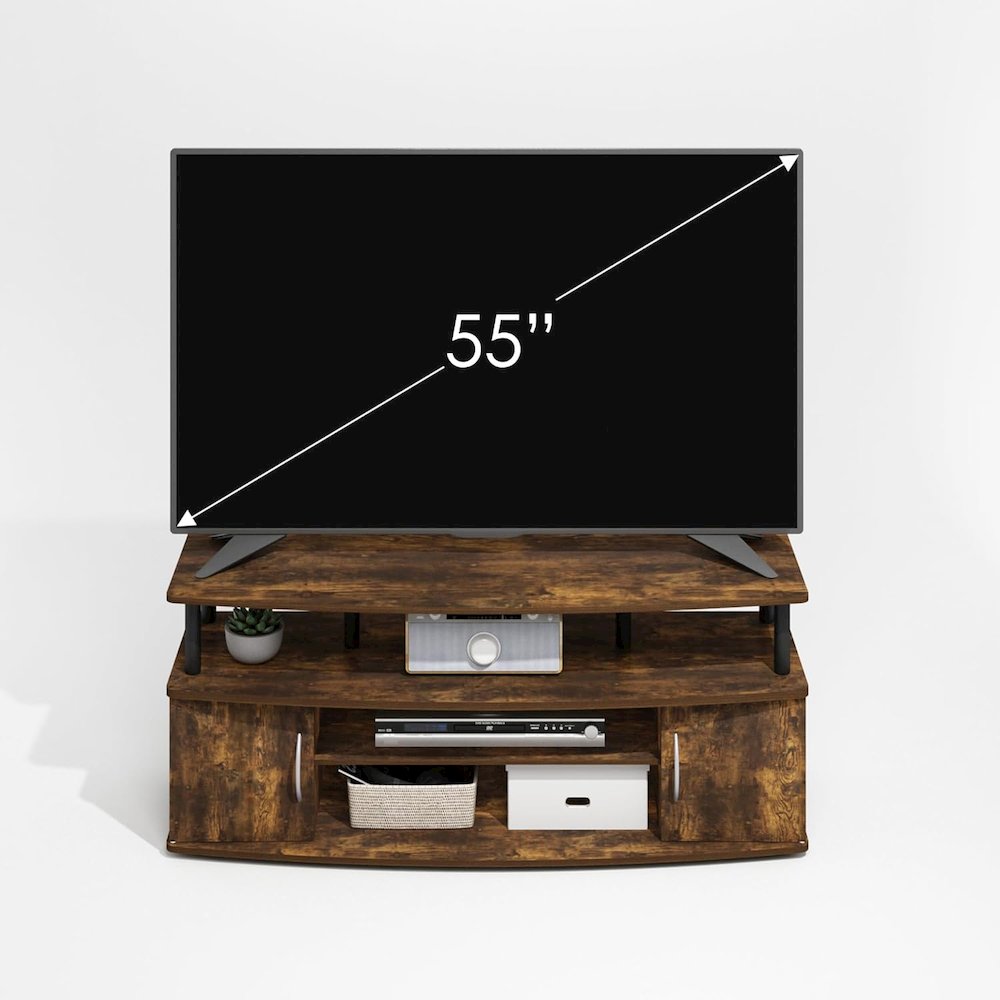 Brown Wooden TV Stand with 3 Open Shelves and Dual Door Storage TV Console. Picture 7