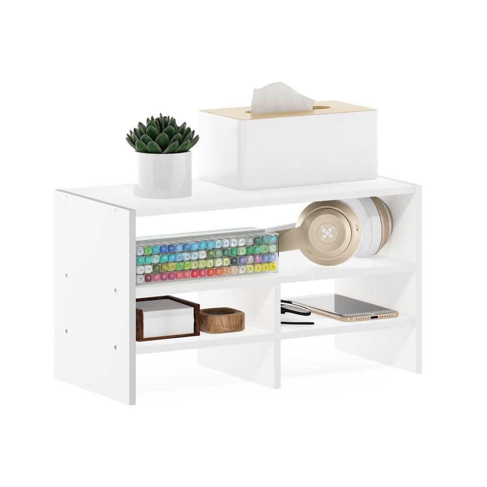 Furinno Hermite Desk Top Organizing Shelf Bookcase, White. Picture 5