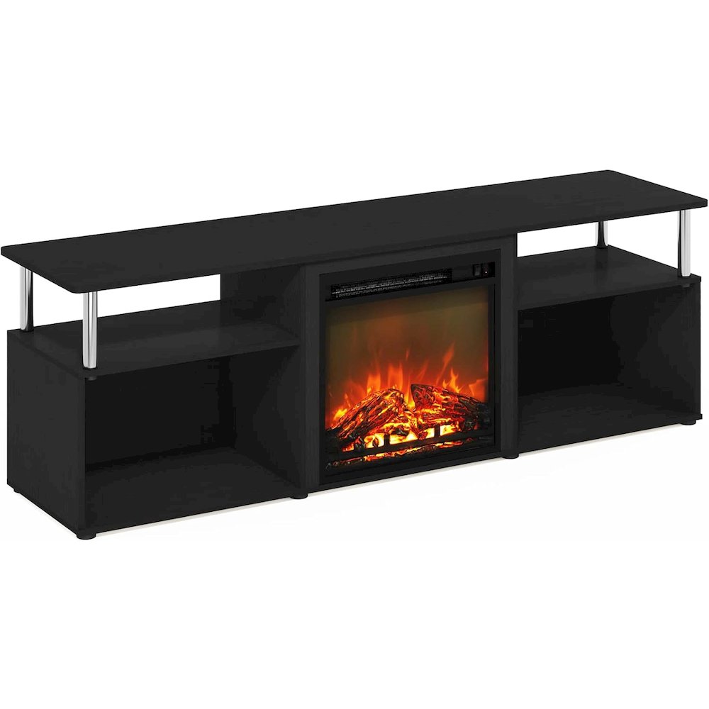 Black 70 Inch Fireplace TV Stand with Four Shelves and Elegant Electric Insert. Picture 1