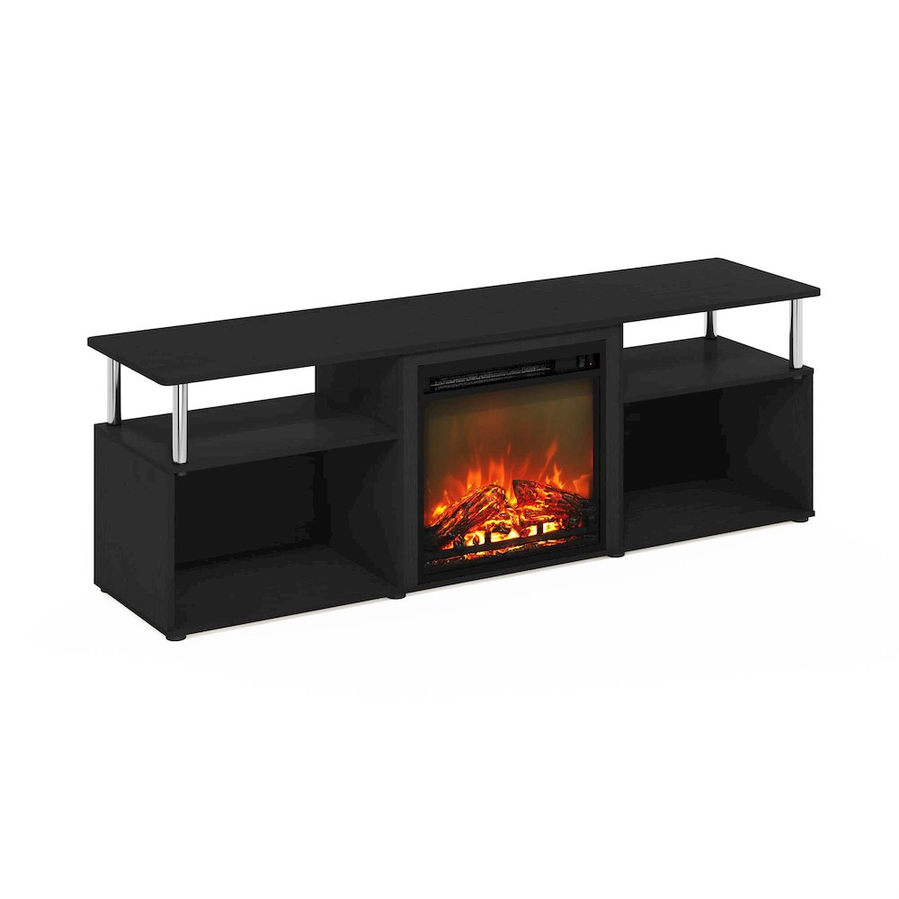 Furinno Jensen Fireplace Entertainment Center for TV up to 70 Inch with Stainless Steel Tubes, Americano/Chrome. Picture 1