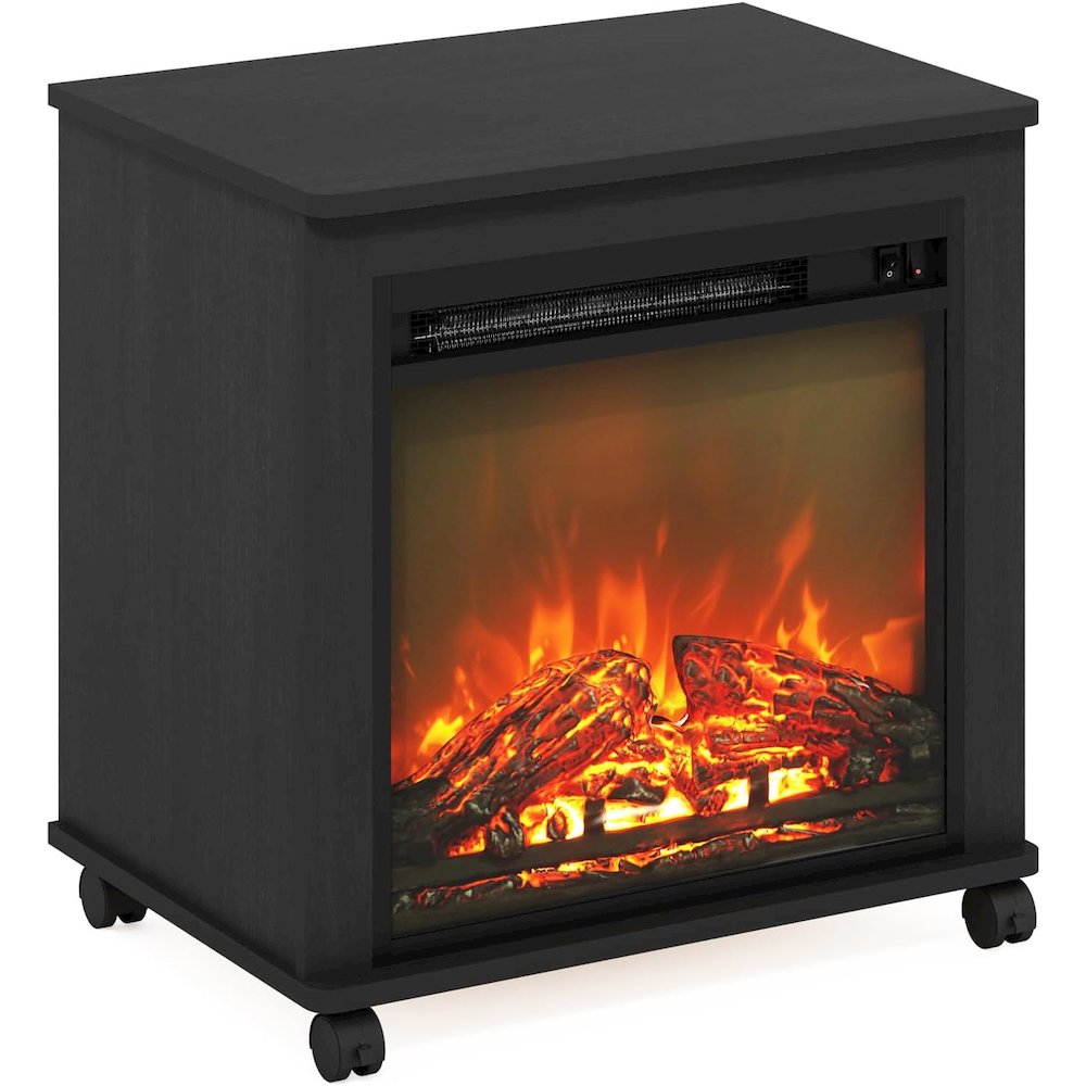 Black Electric Fireplace End Table with Heater for Indoor Use on Wheels. Picture 4