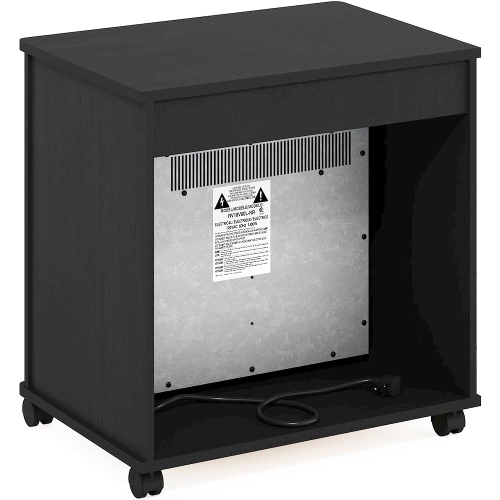 Black Electric Fireplace End Table with Heater for Indoor Use on Wheels. Picture 7