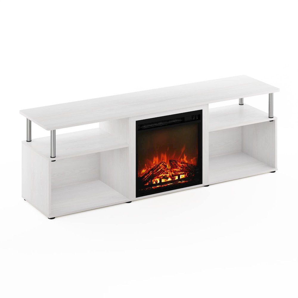 Furinno Jensen Fireplace Entertainment Center for TV up to 70 Inch with Stainless Steel Tubes, White Oak/Chrome. Picture 1