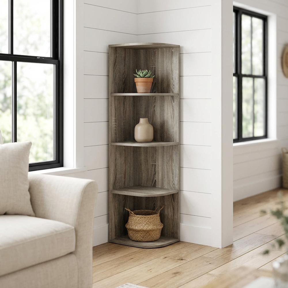 Corner Storage Bookcase with French Oak Finish for Living Spaces. Picture 2