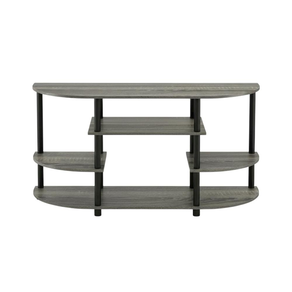 Corner TV stand in French Oak Grey/Black, durable composite wood, plastic. Picture 4