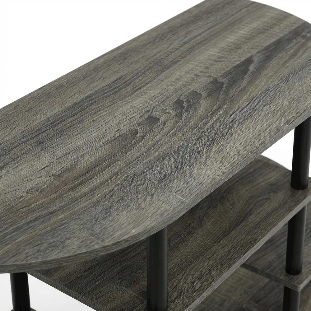 Corner TV stand in French Oak Grey/Black, durable composite wood, plastic. Picture 5