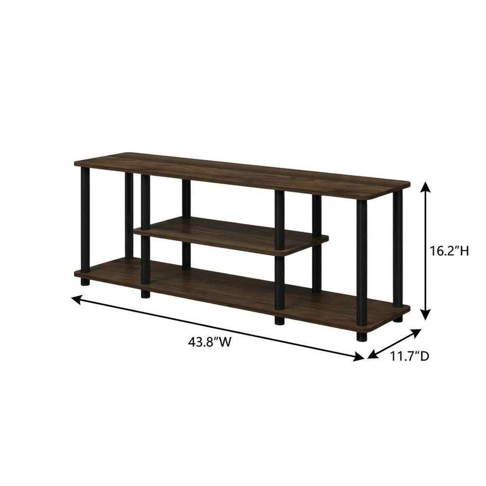 Walnut/Black TV Stand with 3-Tier Open Shelves and Modern Design. Picture 7