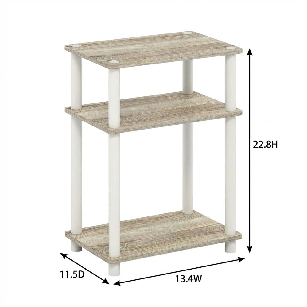 Light Oak 3-Tier End Table with Multi-Level Storage for Bedroom and Living Room. Picture 7