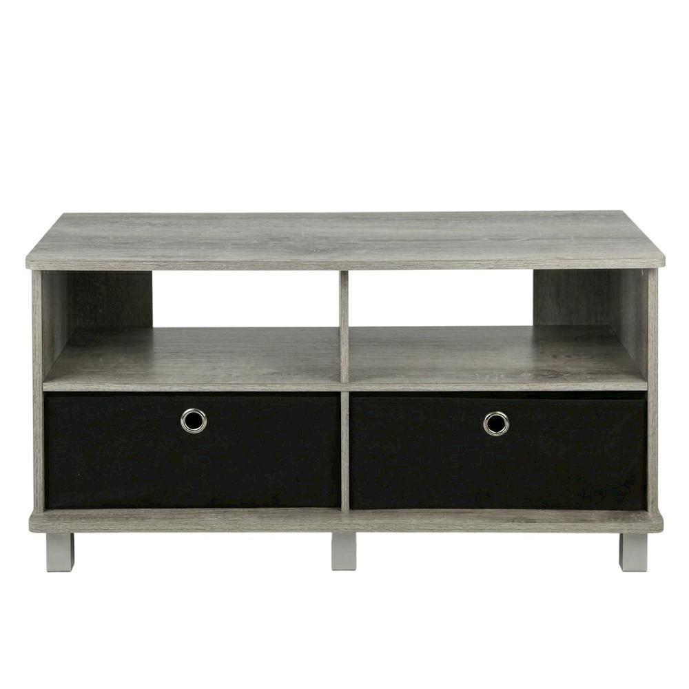 Gray/Black entertainment center with bin drawers and modern design. Picture 4