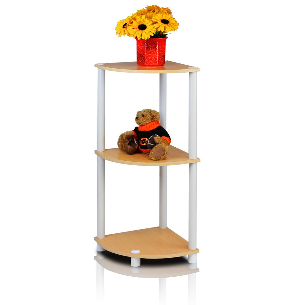 Furinno Turn-N-Tube 3-Tier Corner Display Rack Multipurpose Shelving Unit, Beech/White. Picture 1