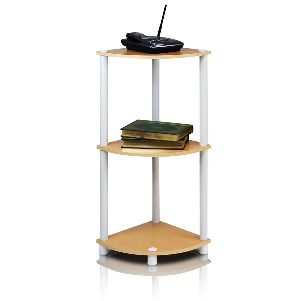 Furinno Turn-N-Tube 3-Tier Corner Display Rack Multipurpose Shelving Unit, Beech/White. Picture 2
