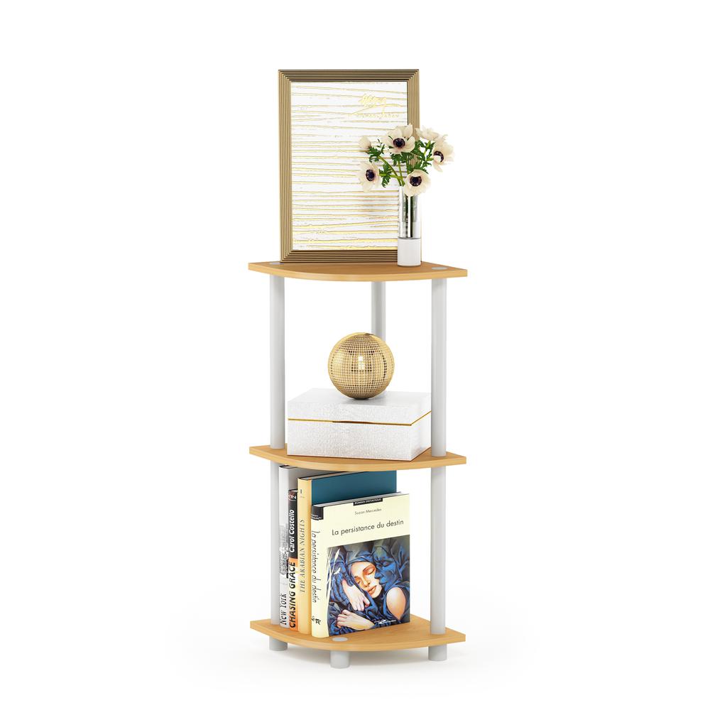 Furinno Turn-N-Tube 3-Tier Corner Display Rack Multipurpose Shelving Unit, Beech/White. Picture 4