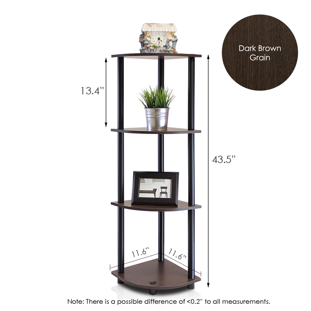 Turn-N-Tube 4-Tier Corner Display Rack Multipurpose Shelving Unit, Dark Brown Grain/Black. Picture 2