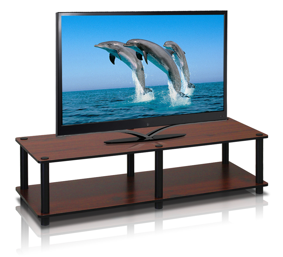 Just No Tools Wide TV Stand, Dark Cherry w/Black Tube. Picture 1