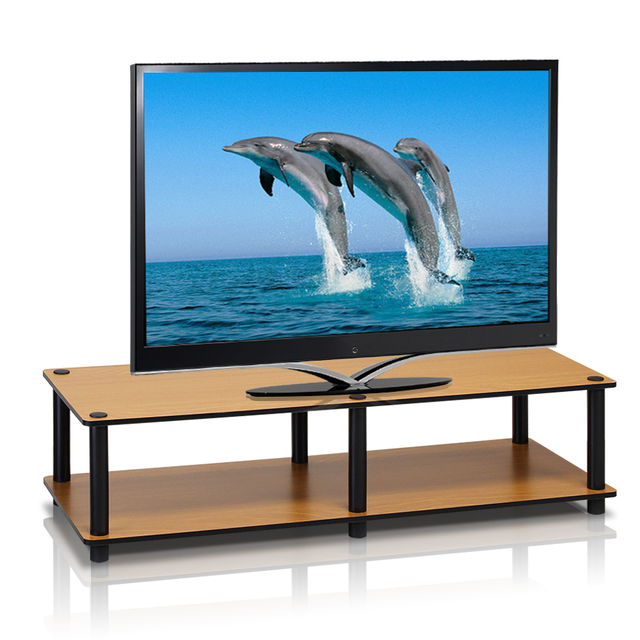 Just No Tools Wide TV Stand, Light Cherry w/Black Tube. Picture 1