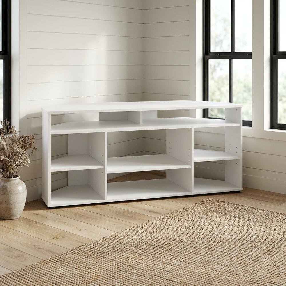 White Corner TV Stand, up to 55-Inch Flat Screens, Solid Rubberwood. Picture 2