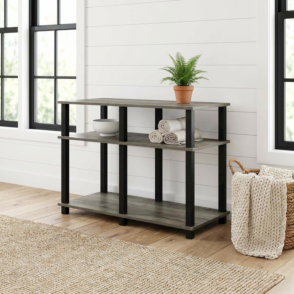 Wooden TV stand for up to 40 inch TVs with modern French Oak and black finish. Picture 2