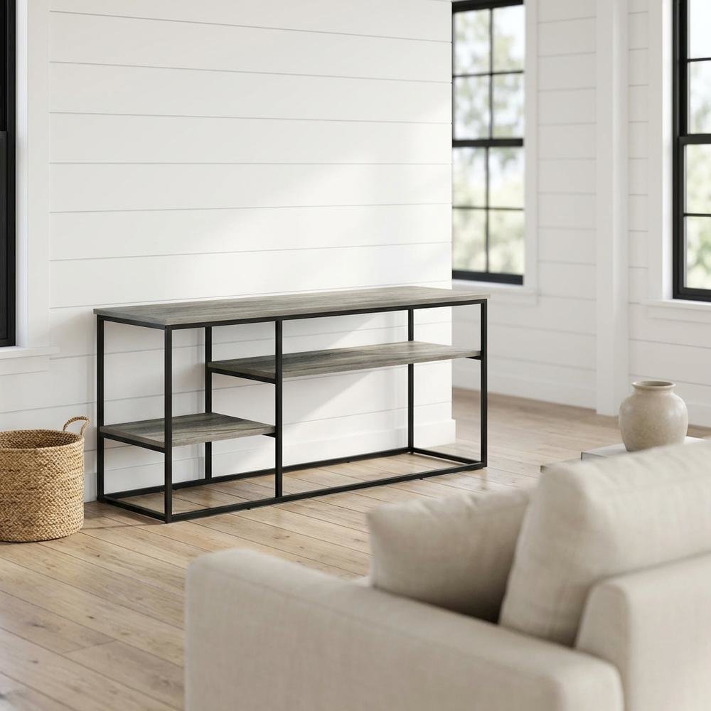 Modern TV Stand for 50 Inch TVs in French Oak Grey with Composite Wood Finish. Picture 2