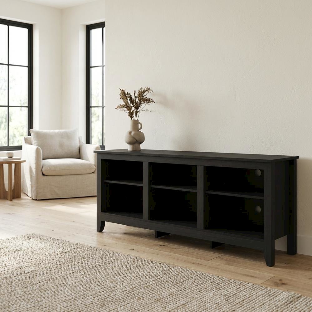 Wood TV Entertainment Center for 65 Inch TV with Américo Finish and Storage. Picture 3