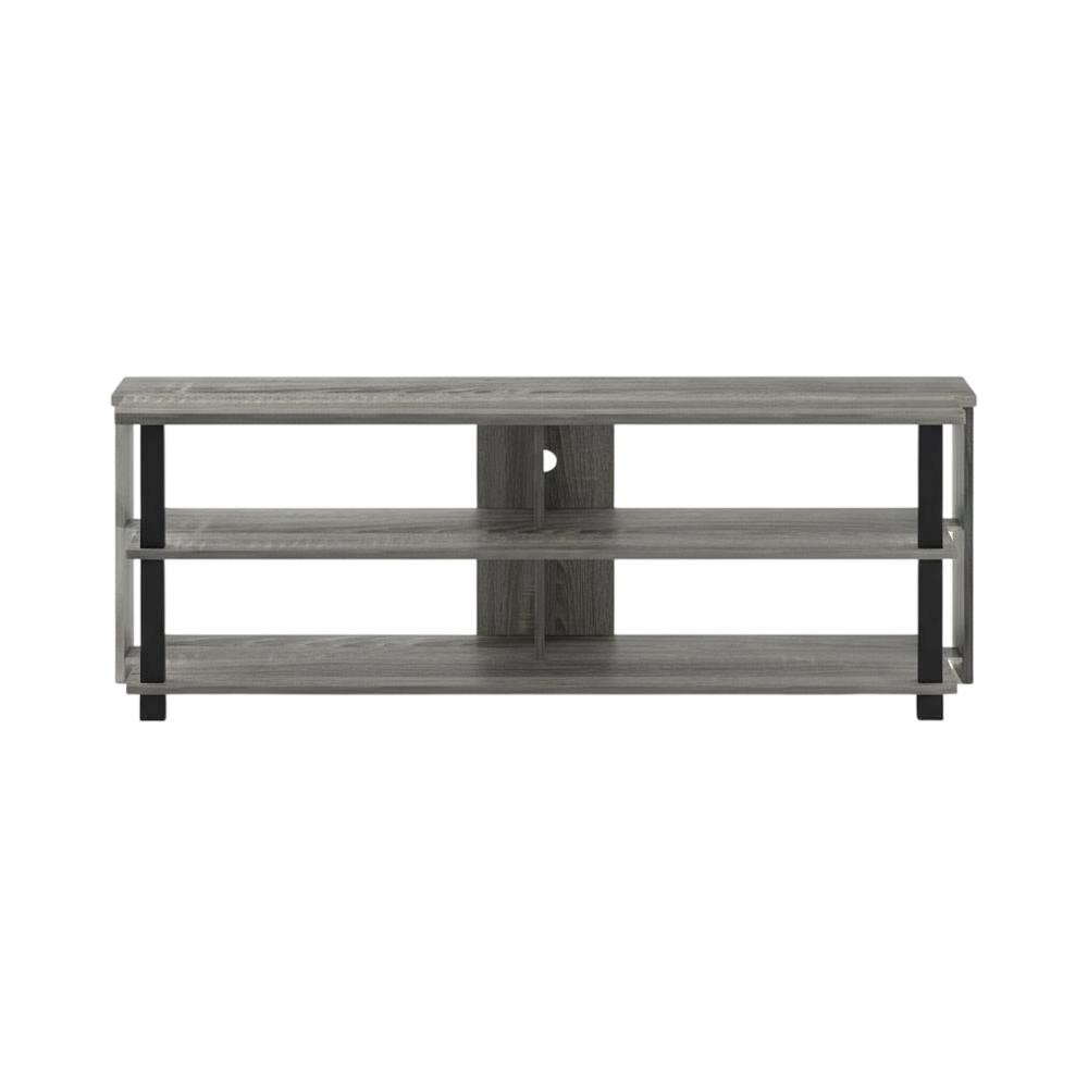 Wood TV stand in French Oak Grey, Black, three tiers, up to 50-inch TVs. Picture 4