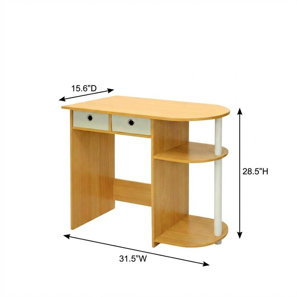 Wooden Laptop Desk with Beech, Ivory Finish, Workstation for Home Office. Picture 7