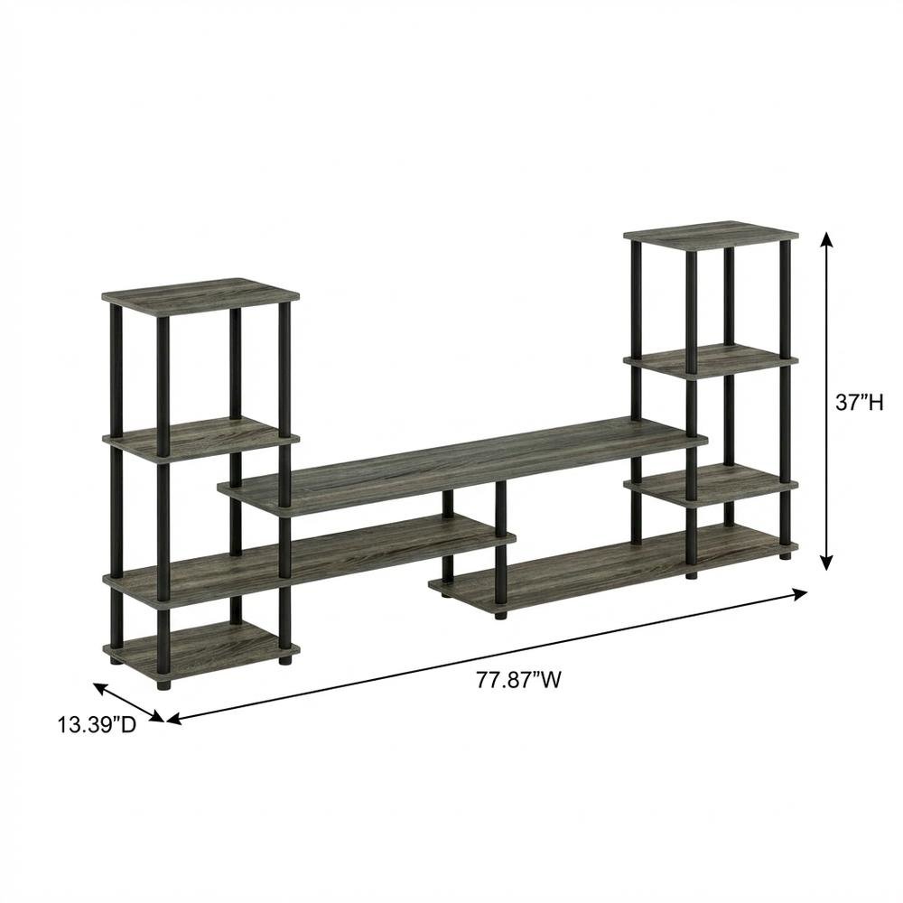 Modern Entertainment Center in French Oak Grey and Black with Spacious Storage. Picture 7