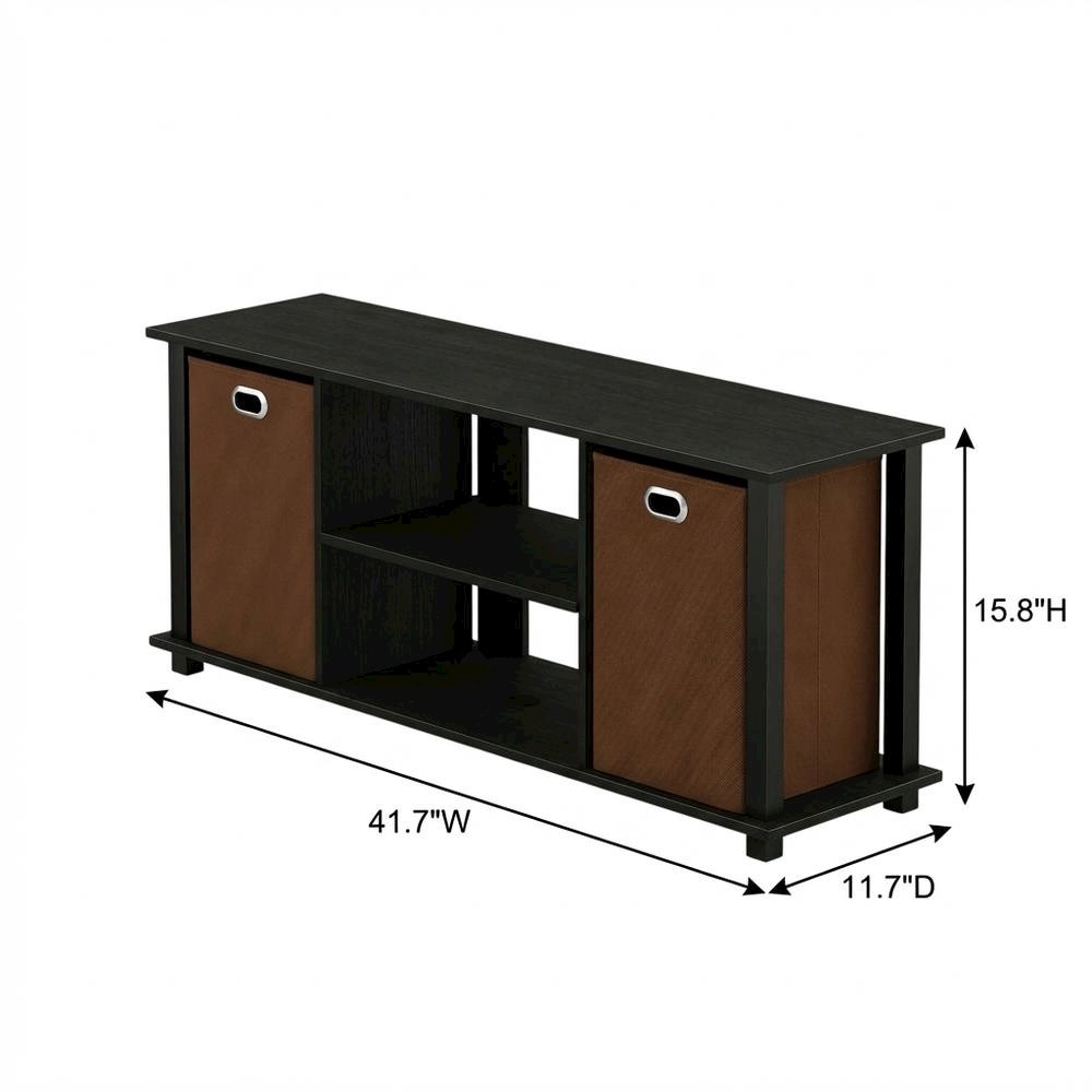 Wooden Entertainment Center with Storage Bins in Americano and Black Finish. Picture 7