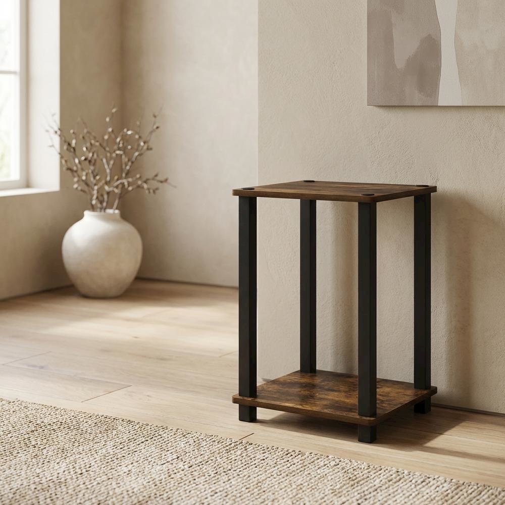 Small Amber Pine and Black End Table with Sleek Design. Picture 2