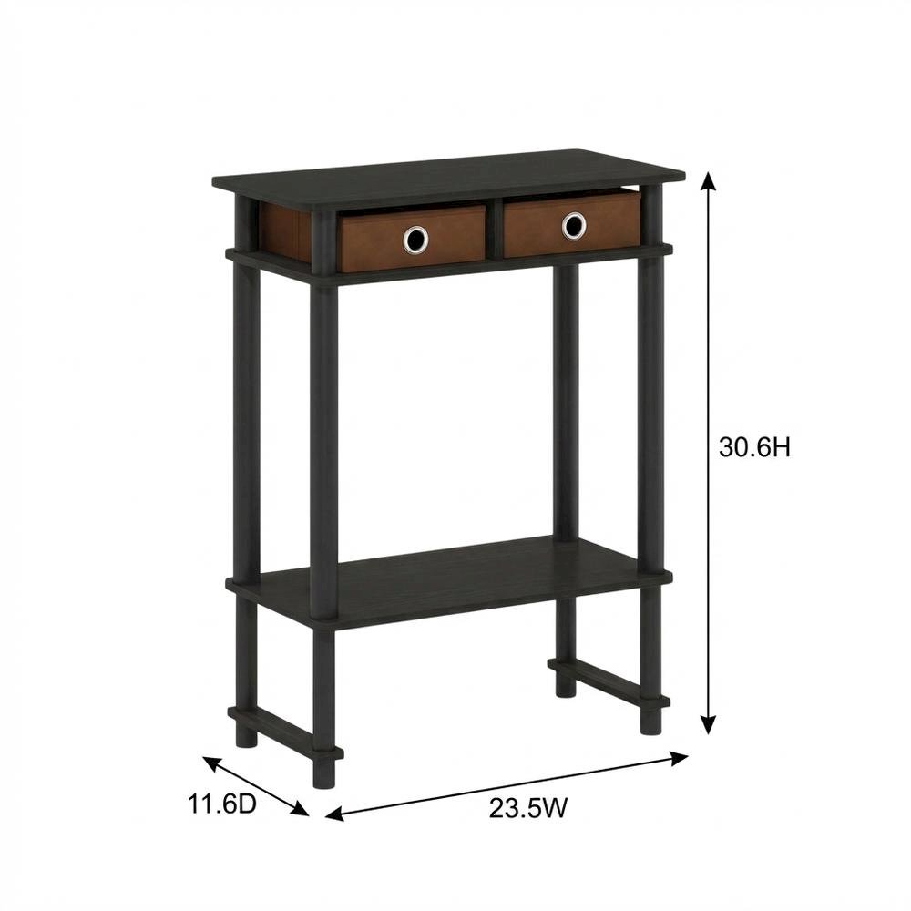 Espresso Hallway Console Table with Storage Bin and Modern Finish. Picture 7