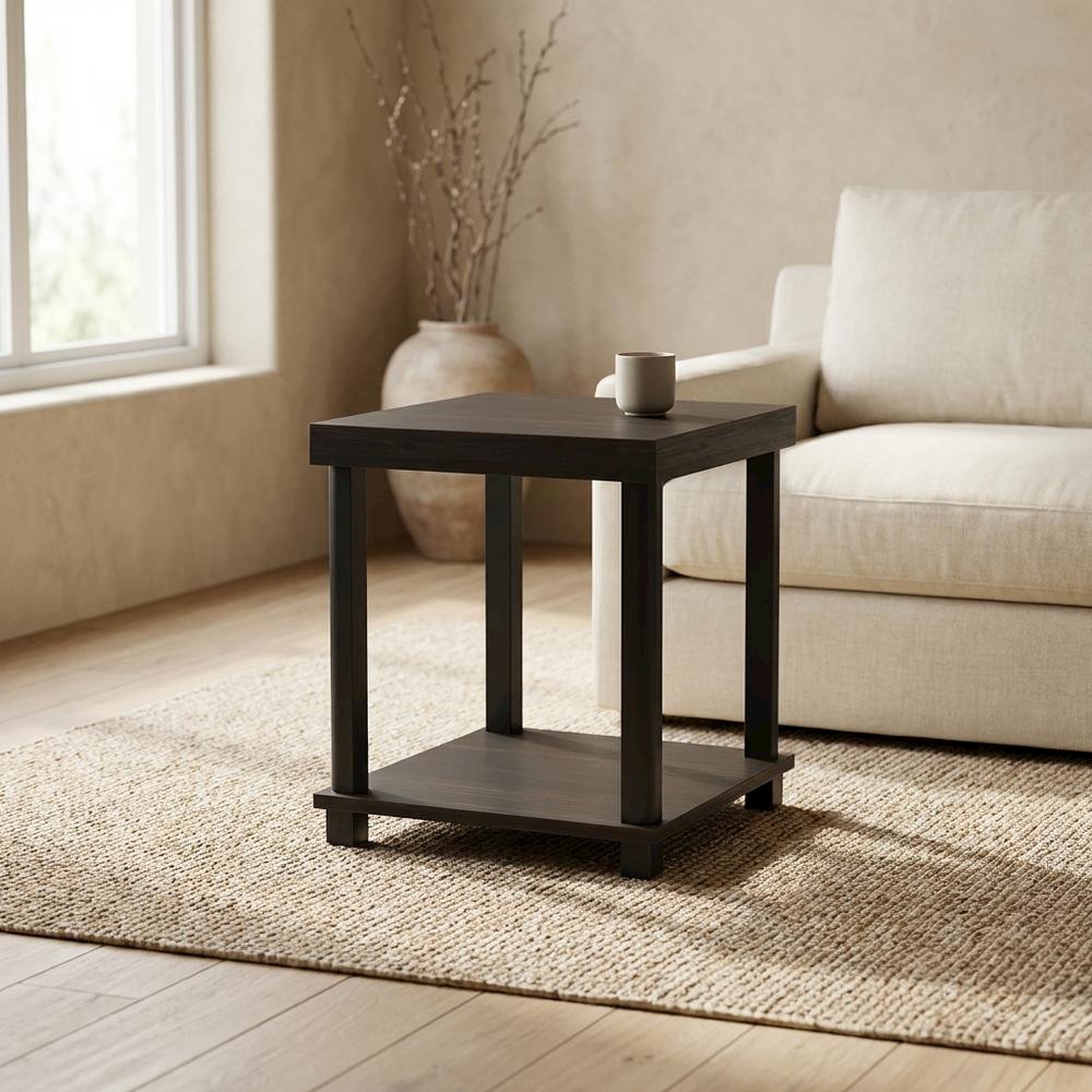 Espresso, End Side Table, Open Shelf, Quality Build. Picture 3