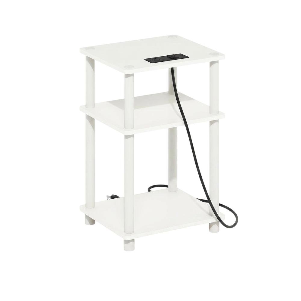 White, Storage Side Table, Open Shelf, USB Charging. Picture 1