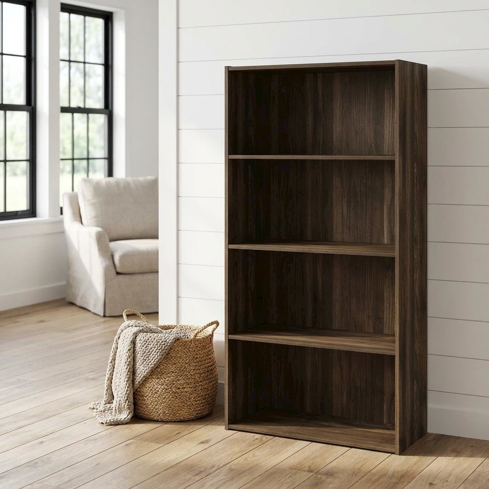 Wooden 4-Tier Open Shelf with Ample Storage in Walnut Finish. Picture 2