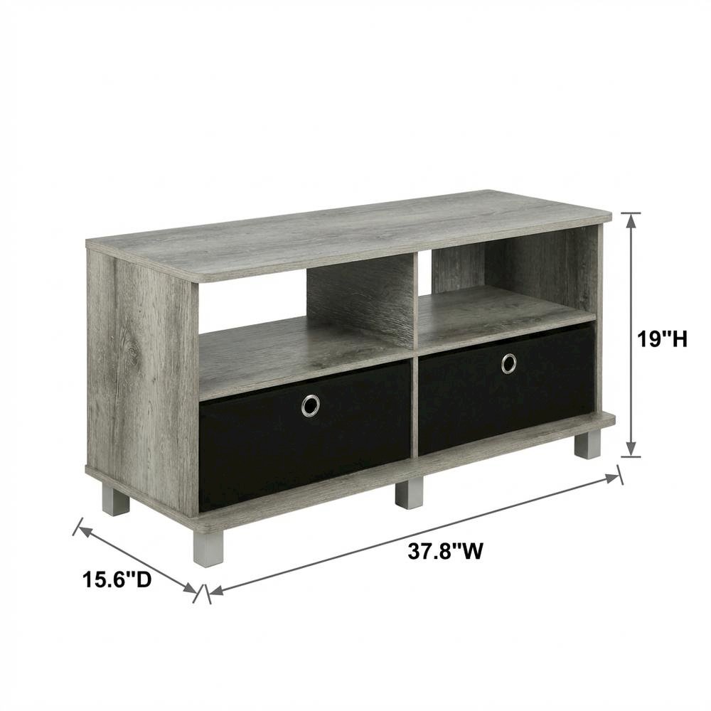 Gray/Black entertainment center with bin drawers and modern design. Picture 7