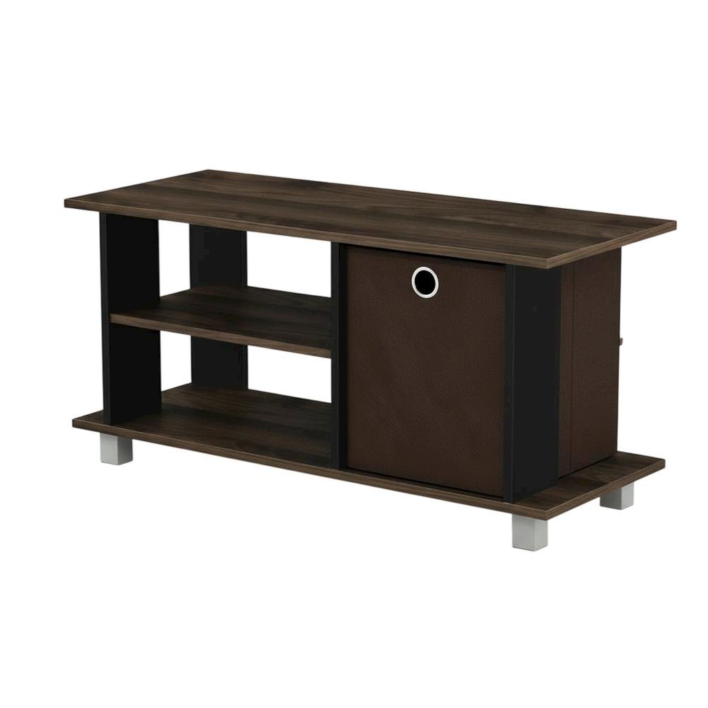 Simplistic TV Stand with Storage Bins in Dark Brown and Walnut Finish. Picture 1