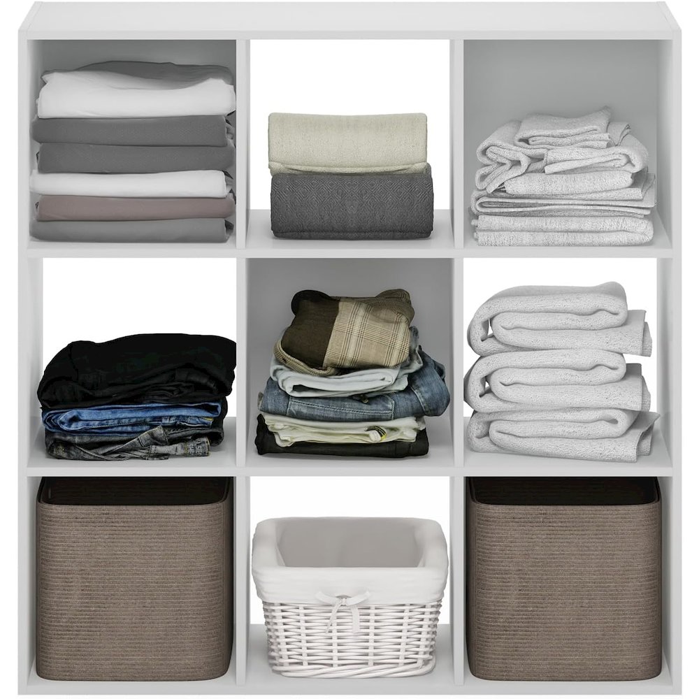 White Engineered Wood 9 Cube Storage Organizer with Modern Storage Cubes. Picture 6