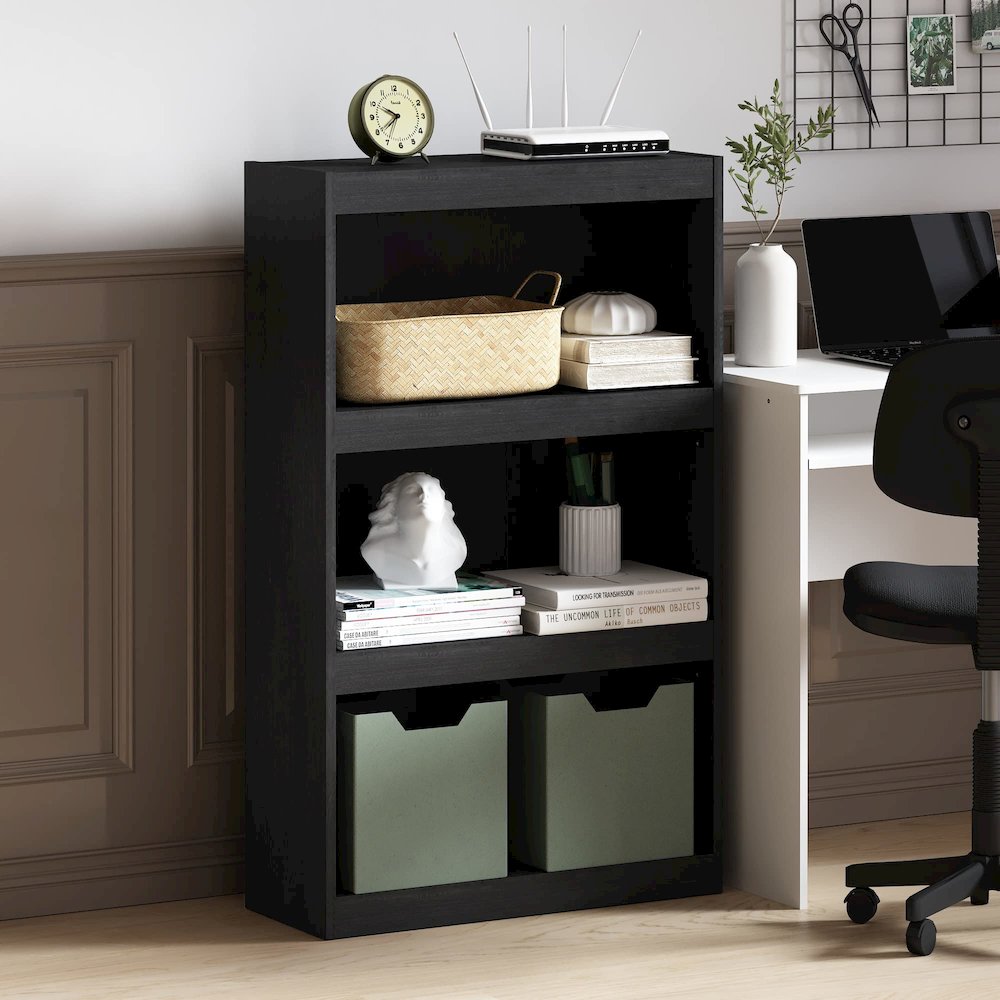 Furinno JAYA Enhanced Home 3-Tier Adjustable Shelf Bookcase, Blackwood. Picture 2