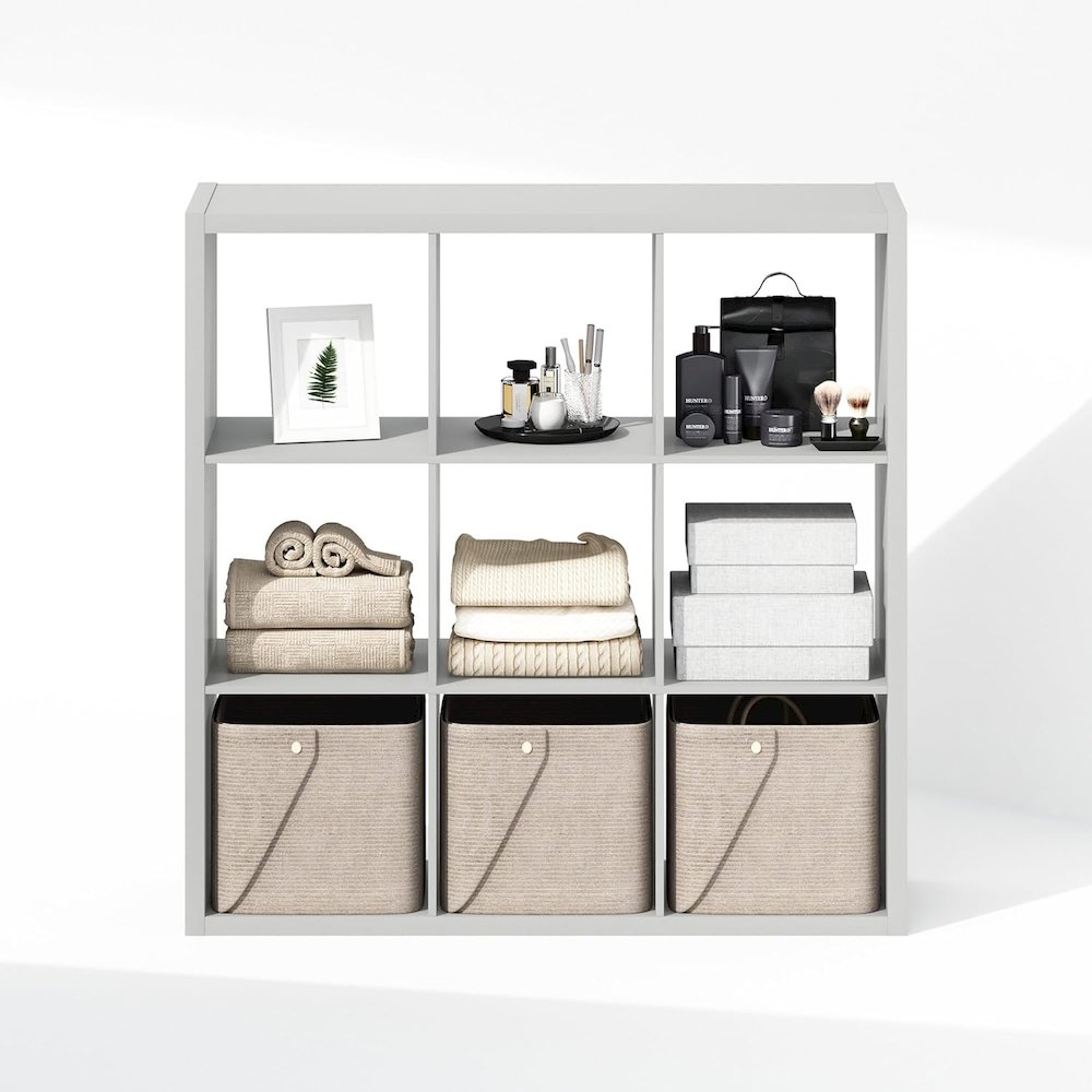 White Engineered Wood Cube Storage Organizer with 9 Open Storage Cubes. Picture 5