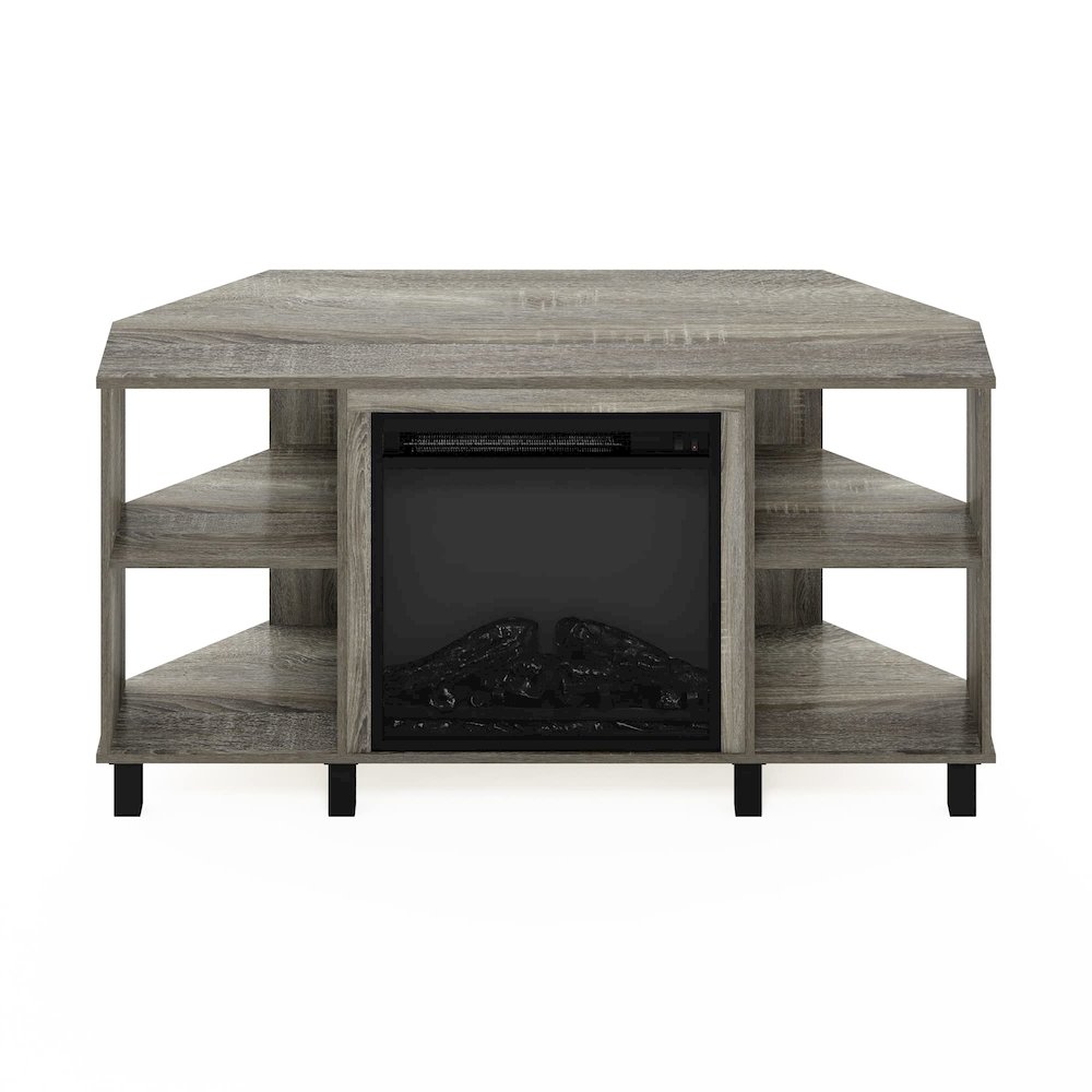 Furinno Jensen Corner Fireplce TV Stand with Metal Leg for TV up to 55 Inches, French Oak Grey. Picture 6