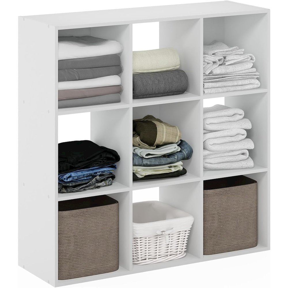 White Engineered Wood 9 Cube Storage Organizer with Modern Storage Cubes. Picture 5