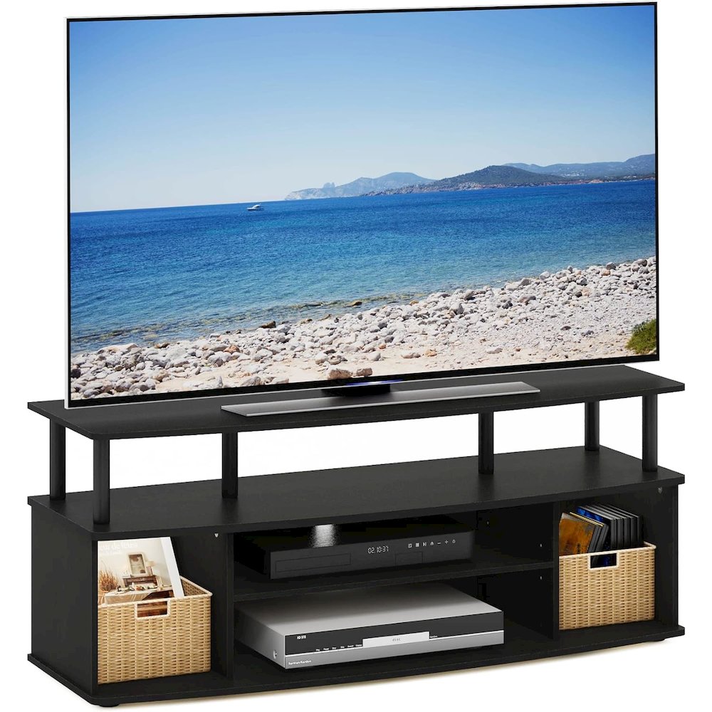 Black TV Stand with 3 Open Shelves, 2 Cabinets, for Up to 55 Inch TV. Picture 5