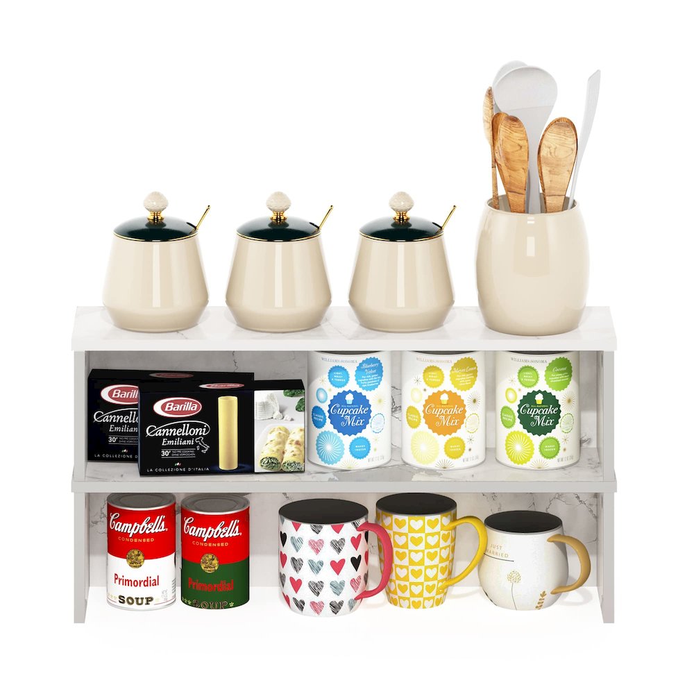 Helena 23-Inch Kitchen Counter Stackable Organizer Shelf, Marble White, Set of 2. Picture 6