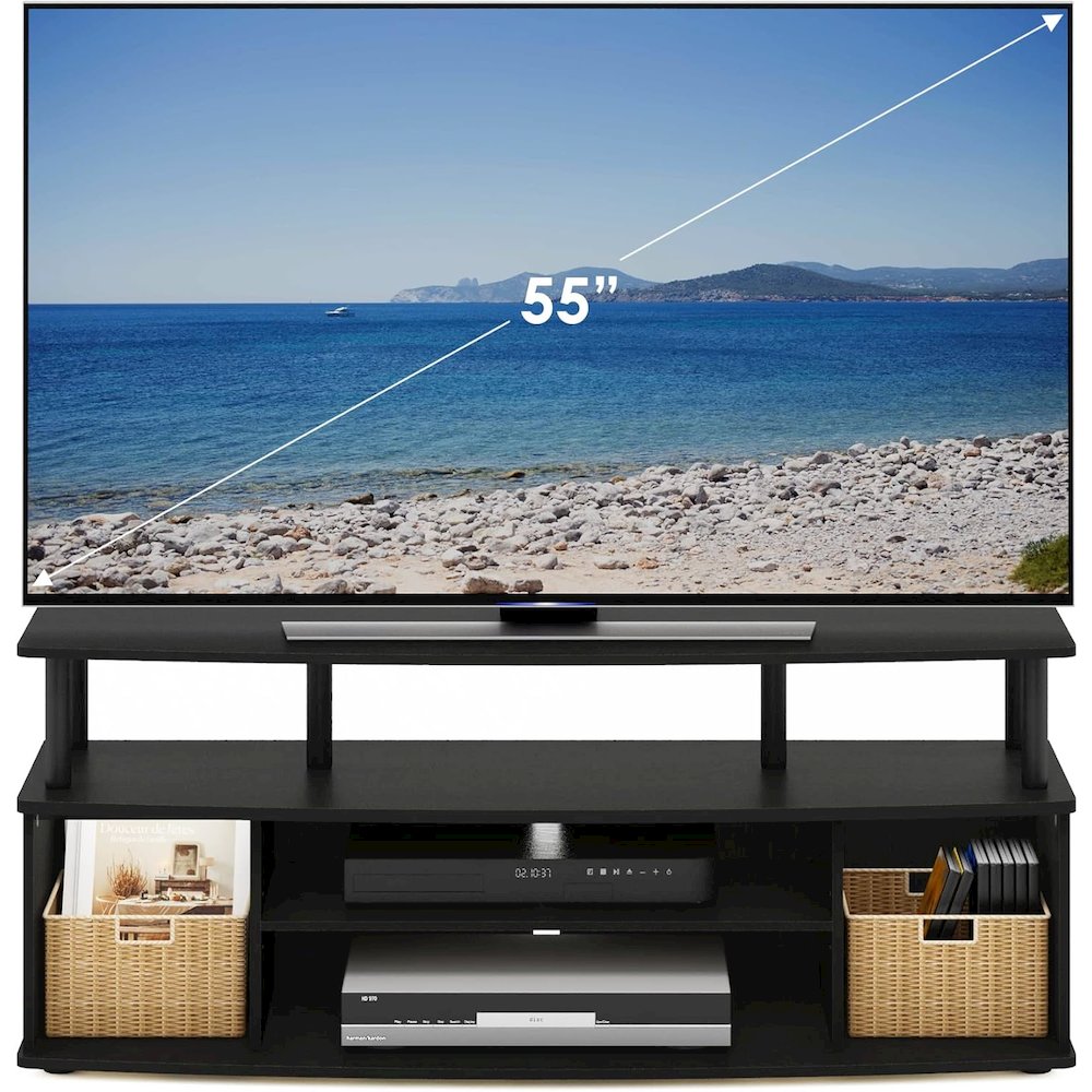 Black TV Stand with 3 Open Shelves, 2 Cabinets, for Up to 55 Inch TV. Picture 6