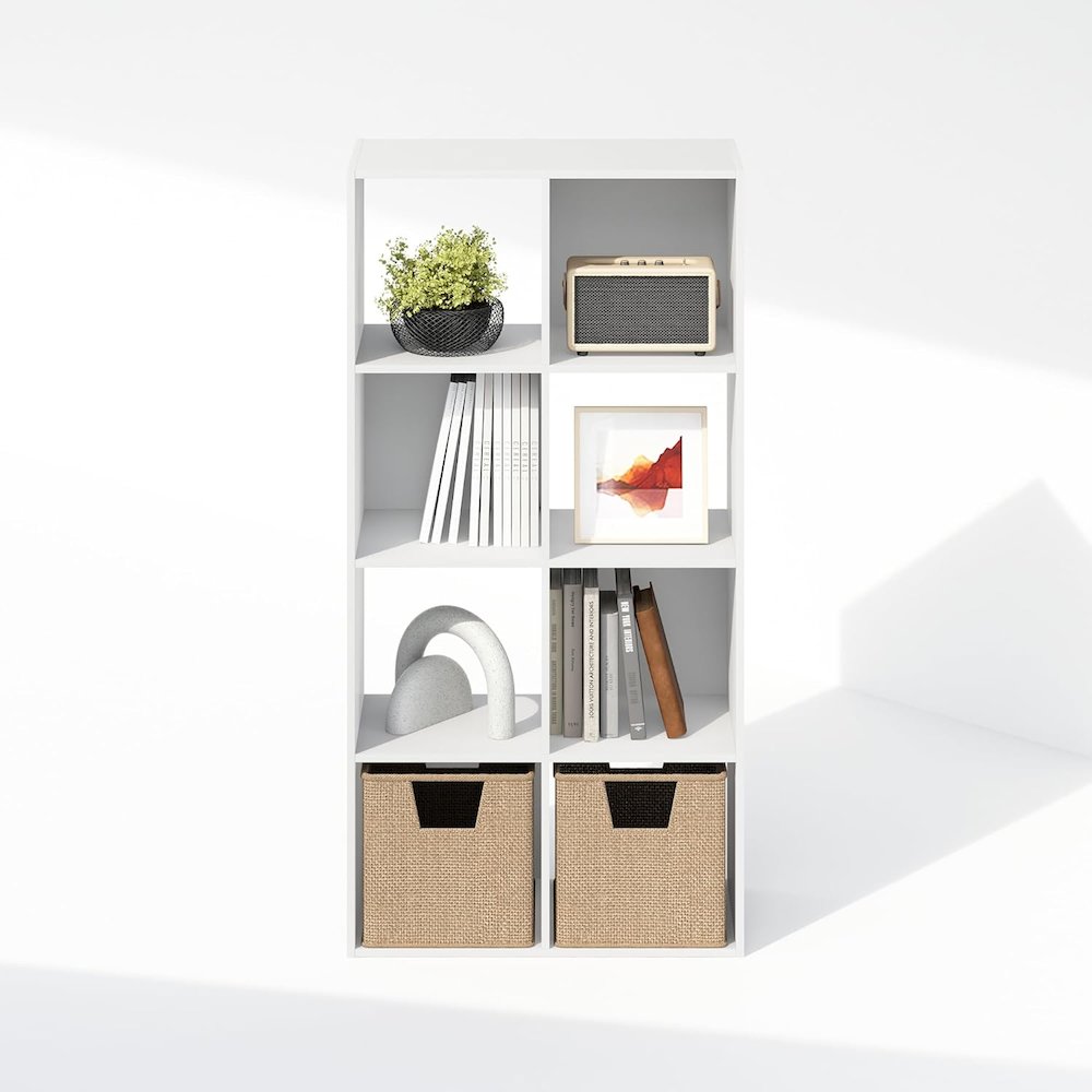 White Engineered Wood 8 Cube Storage Organizer with Open Back Shelves. Picture 4