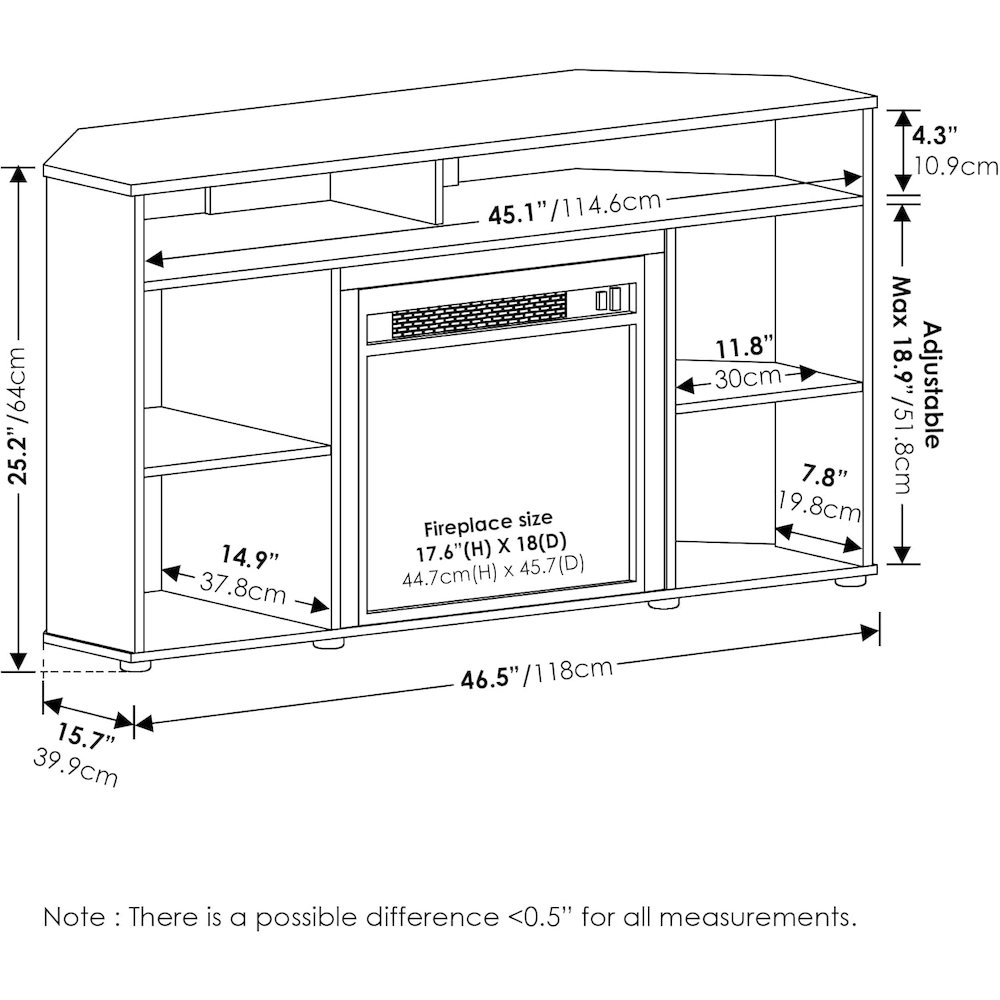 White TV Stand with Fireplace Insert and Six Open Shelves for 55 Inch Displays. Picture 8
