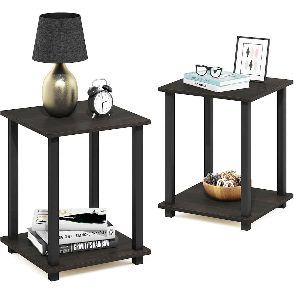 Black Wooden End Tables Set of 2 with Two-Tier Storage for Living Room. Picture 5