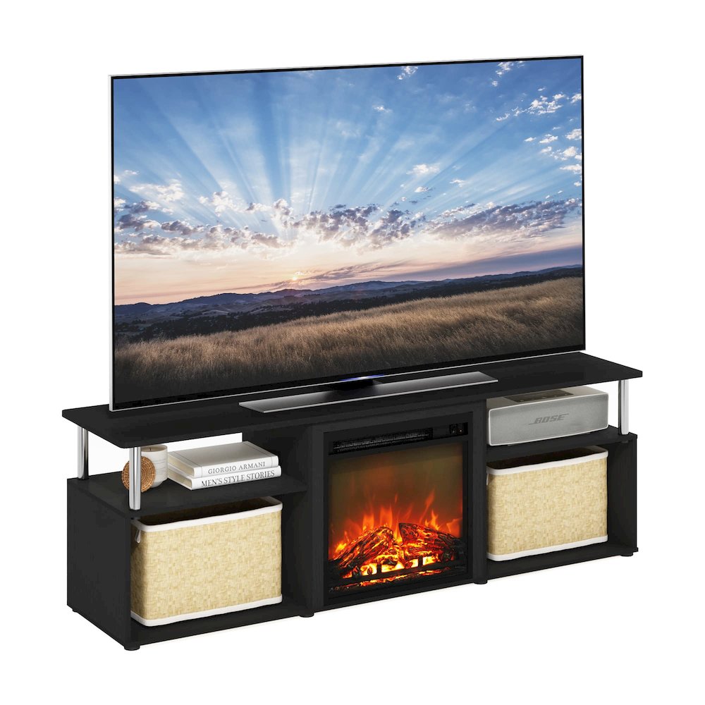 Furinno Jensen Fireplace Entertainment Center for TV up to 70 Inch with Stainless Steel Tubes, Americano/Chrome. Picture 6