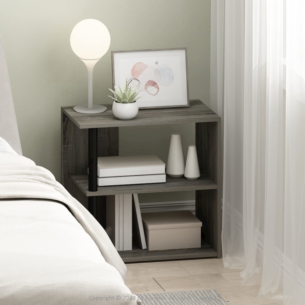 Furinno Romain 2-Tier End Table, French Oak/Black. Picture 2