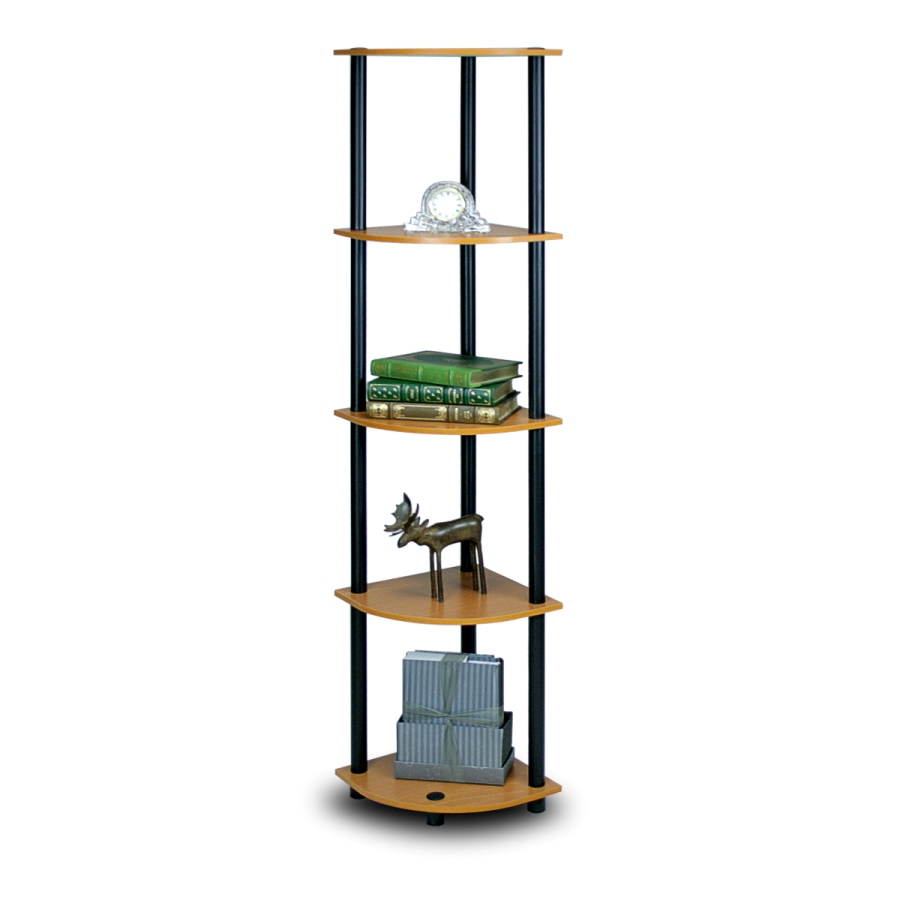 Turn-N-Tube 5 Tier Corner Display Rack Multipurpose Shelving Unit, Light Cherry/Black. Picture 1