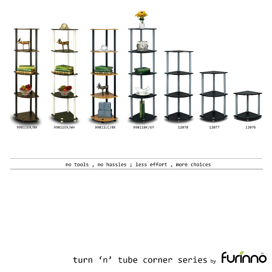 Turn-N-Tube 5 Tier Corner Display Rack Multipurpose Shelving Unit, Light Cherry/Black. Picture 5